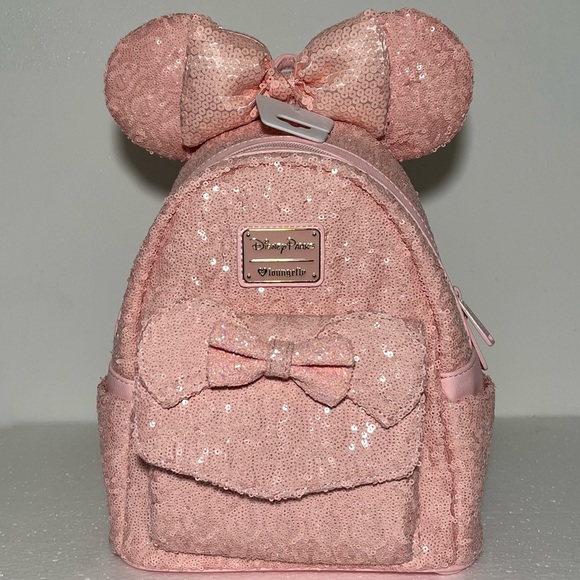 Disney Loungefly Millennial Pink Sequins Mini Backpack- Original Logo Rare  HTF
